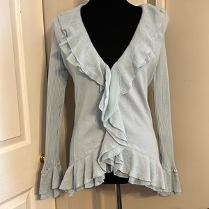 Super cute!! Light blue,ruffled,cardigan sweater!